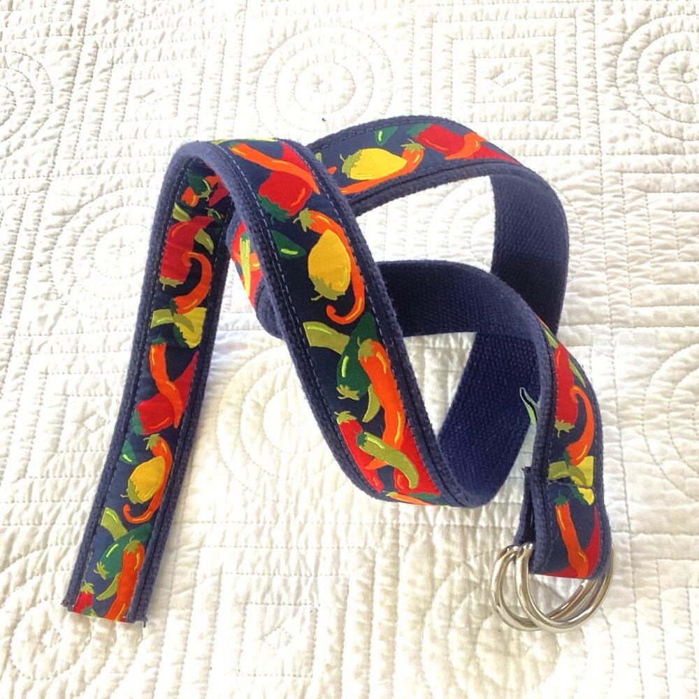 Belted Cow Leather Tab Belt - Hot Chilis peppers Prints Women Size M Novelty